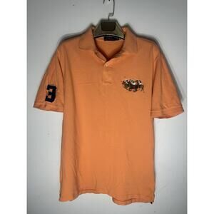 Polo Ralph Lauren Embroidered Triple Pony Polo Shirt Men's Large Orange Cotton